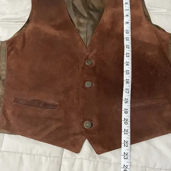 Vintage Suede Vest Mens Size XS 38 Brown Johnny Leather Cowboy Italy Made 1973 - Picture 4 of 8